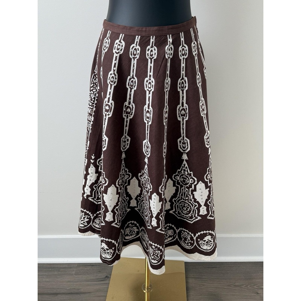 Vintage Gunit Fashions Brown/White Boho Skirt Women's L Sequin Accents EUC